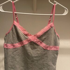 Victoria's Secret Gray and Pink Lace Trim Cami